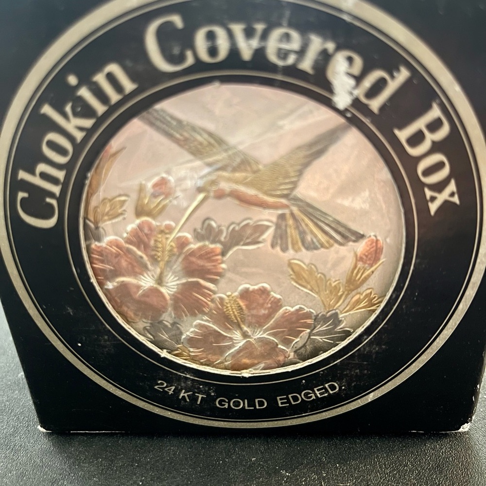 24kt Gold trim jewelry box. Japanese Chokin, Humming bird pattern. - Picture 3 of 5